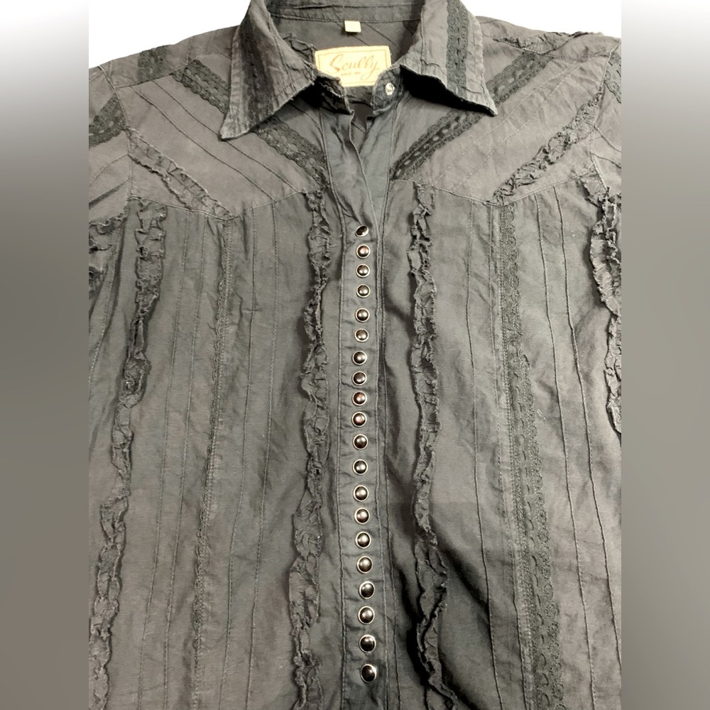 Scully Vintage Womens Small Black Pearl Snap Long Sleeve Western Shirt Blouse - Picture 4 of 12